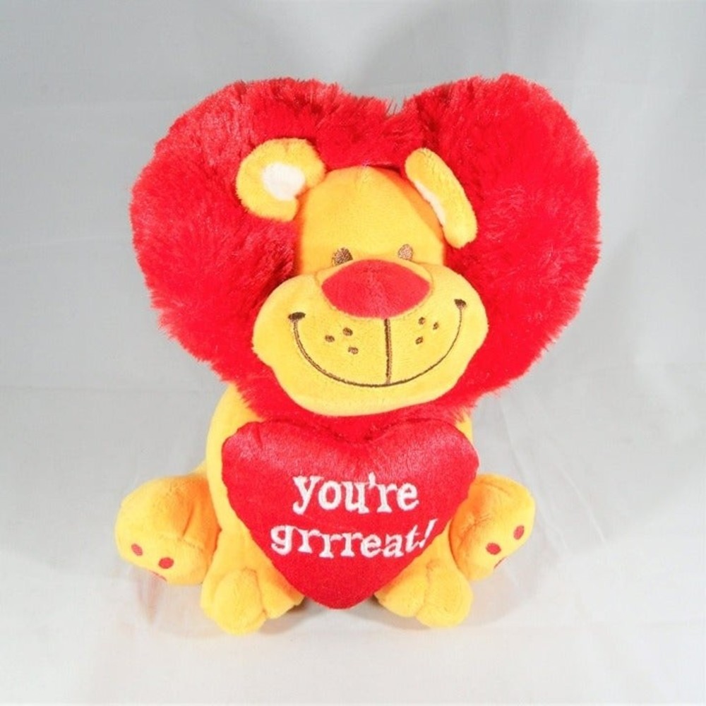 Valentine Lion Heart Plush You're Great Red Yellow Gift
